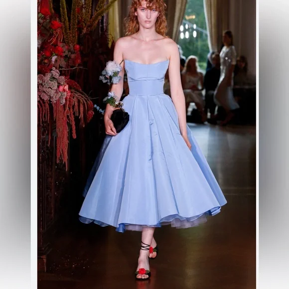 MARKARIAN Fiorela Light Blue Strapless Midi Dress - Picture 3 of 13